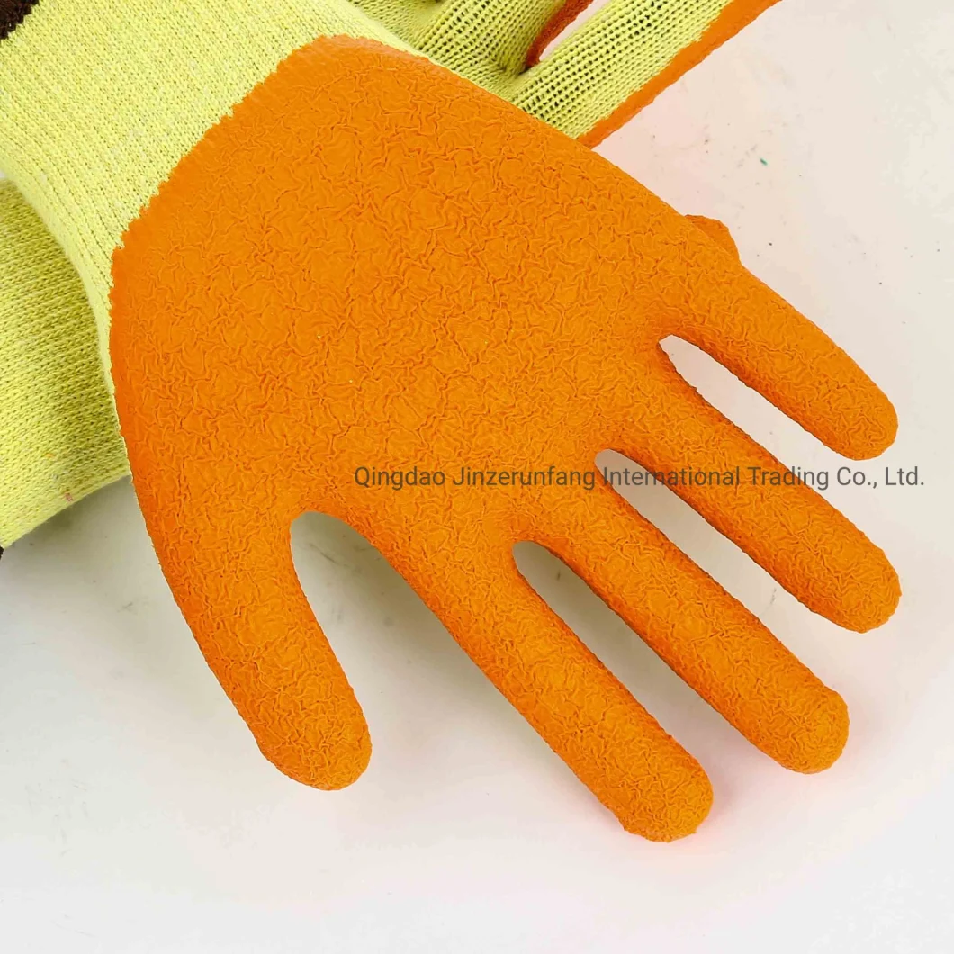 Anti-Static Industrial Orange Latex Coated Rubber 10g Yellow Polyester Working Safety Work Hand Gloves