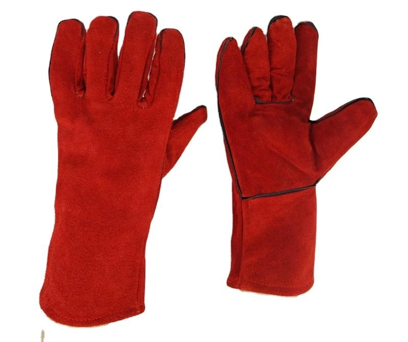 14&quot; Red Leather Welding Gloves Cow Split Leather Gloves Heat Resistant Work Gloves