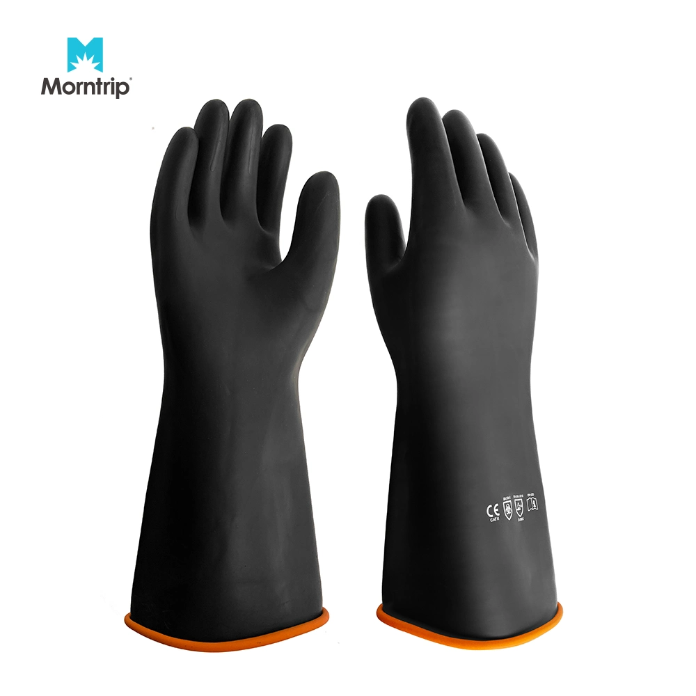 Thick Black Rough Wrinkled Palm Heavy Duty Industrial Acid Alkali Oil Resistance Chemical Hand Safety Work Black Rubber Gloves