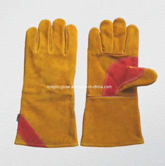 CE Certificated Cow Split Leather Reinforced Palm Welding Welder Safety Glove