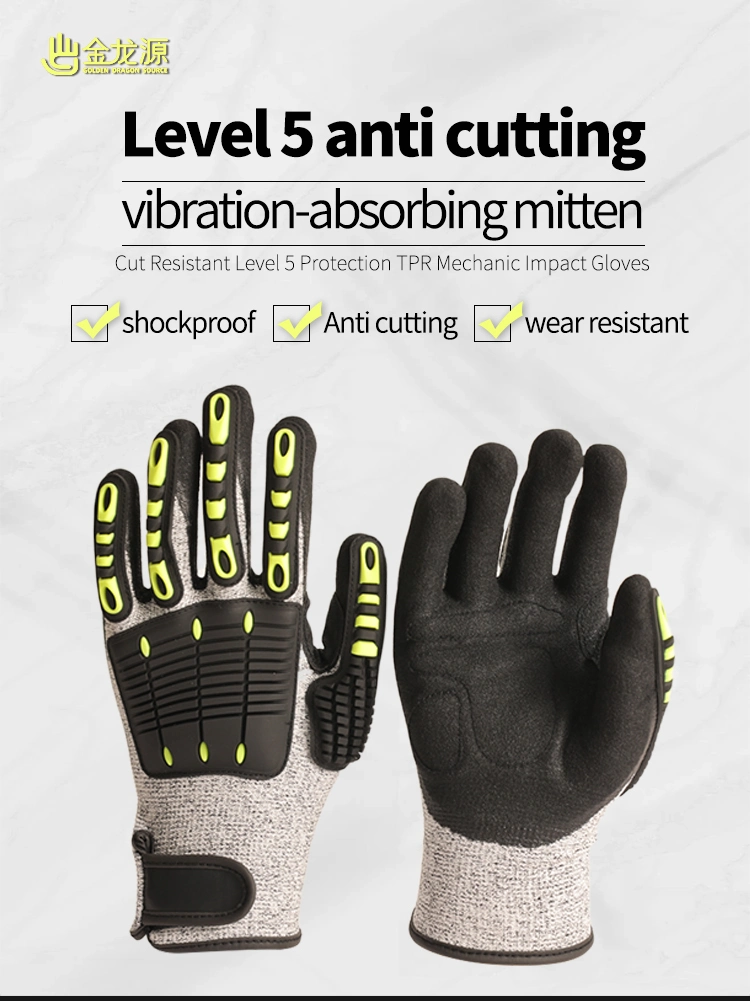 Factoryshop 10%Discount A5 Hppe Cut Resistant Impact Protection TPR Work Safety Anti Slip / Vibration Nitrile Sandy Palm Coated Touchscreen Gloves