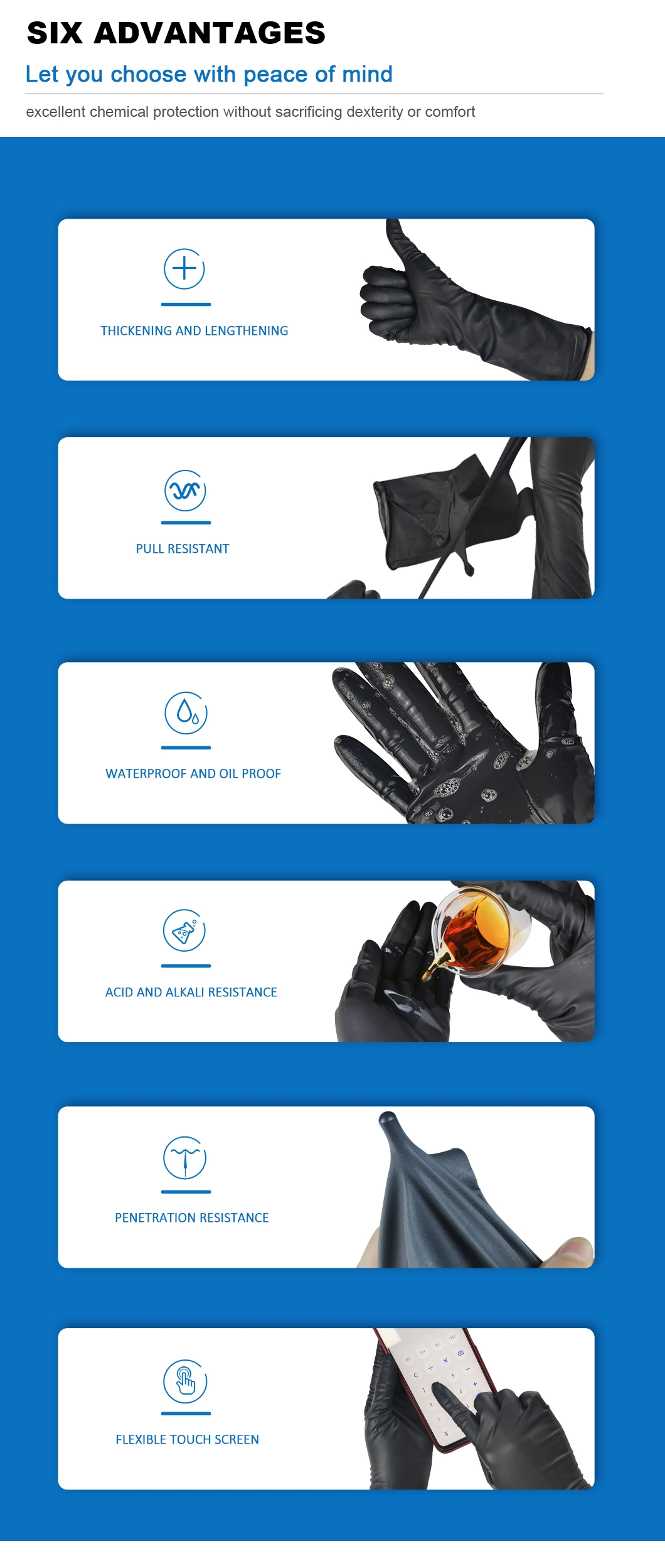 Gusiie 12-Inch Long Glove, Disposable Black Powder Free Chemical Rubber Glove, Safety Nitrile Gloves