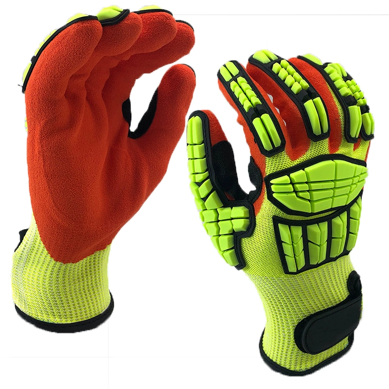 Cut Resistant Level 5 Protection Sandy Nitrile Palm Coated TPR Mechanic Impact Gloves