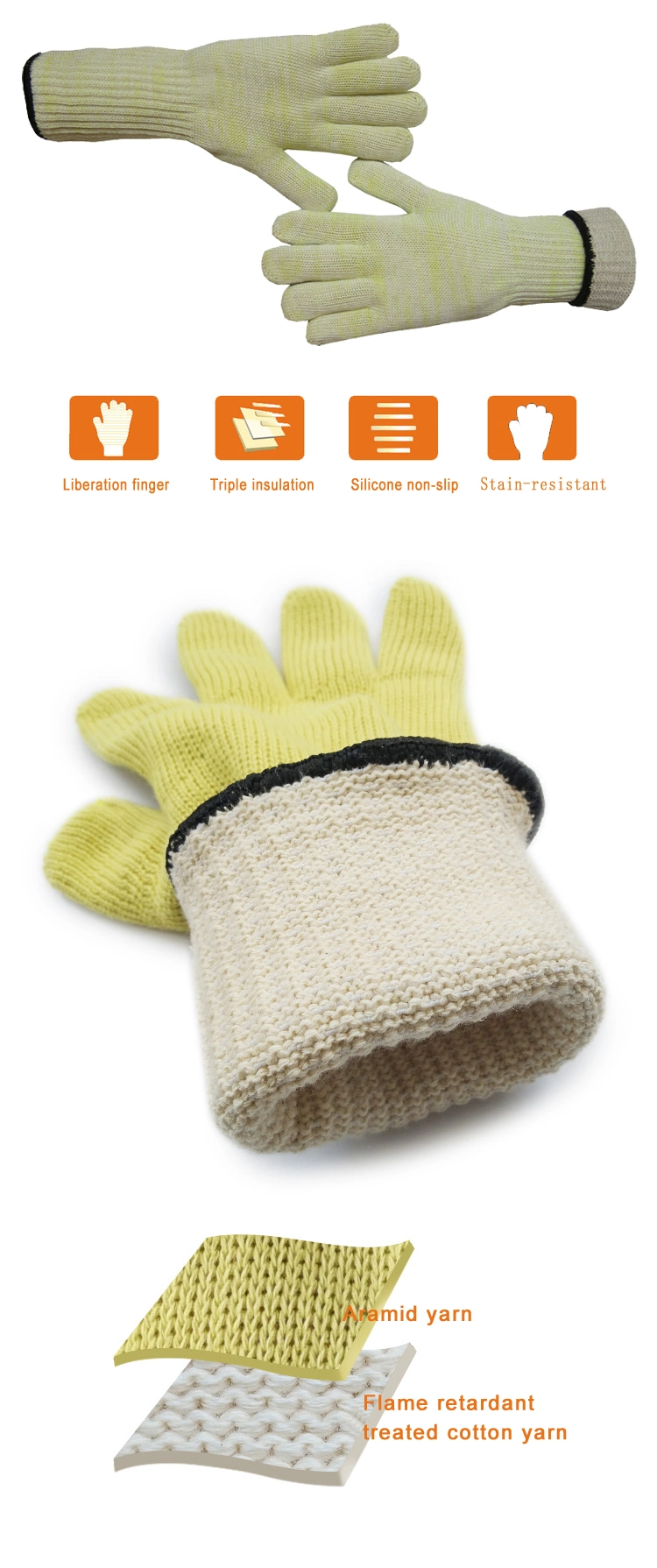 33cm Natural Heat Resistant BBQ Safety Glove, Firefighter Gloves