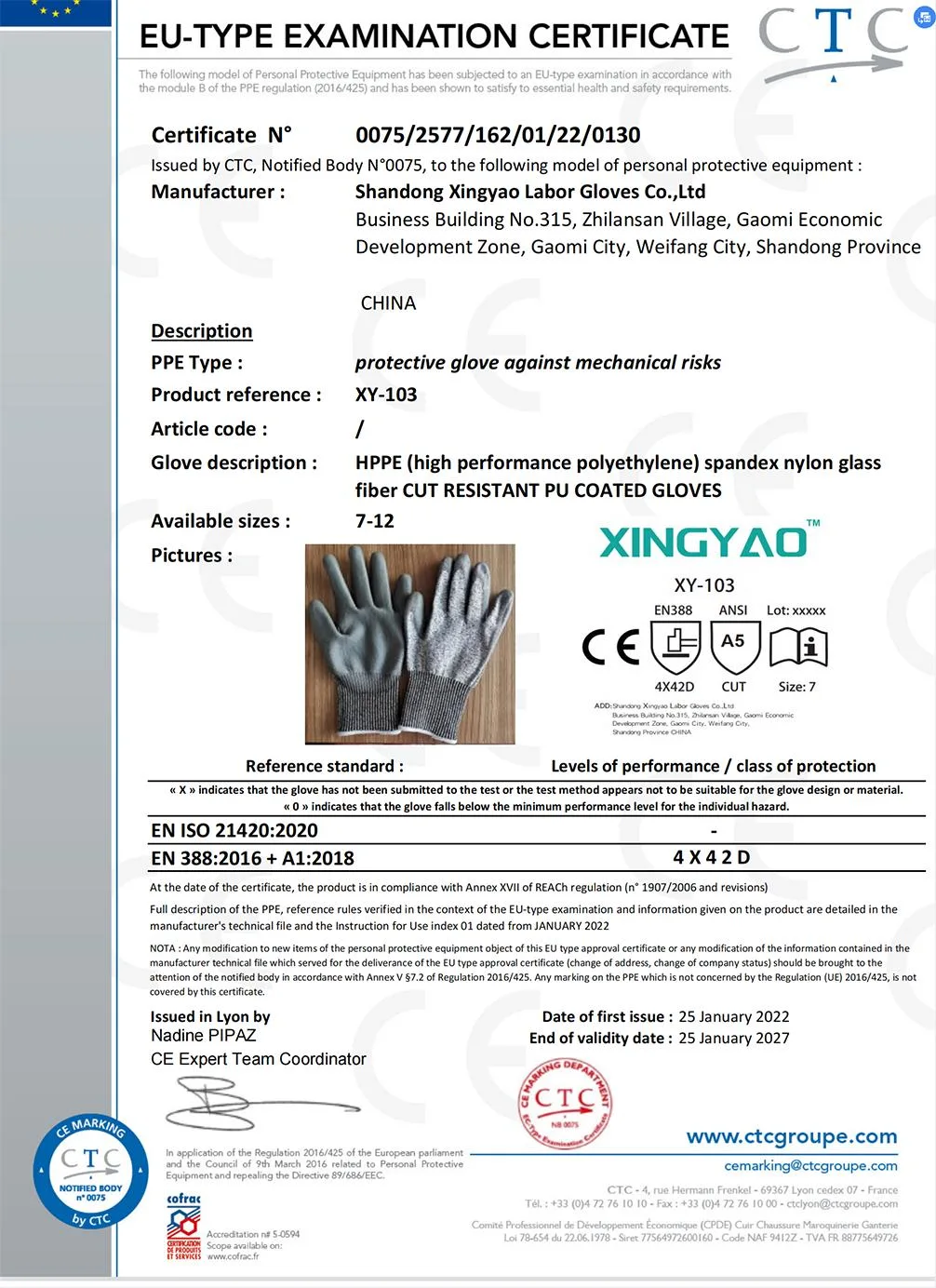 En388 A5 Nylon &amp; Hppe &amp; Glass Fiber Liner PU (Polyurethane) Coated Anti Cut Resistant Cutting Proof Work Safety Hand Protection Knitted ANSI Gloves
