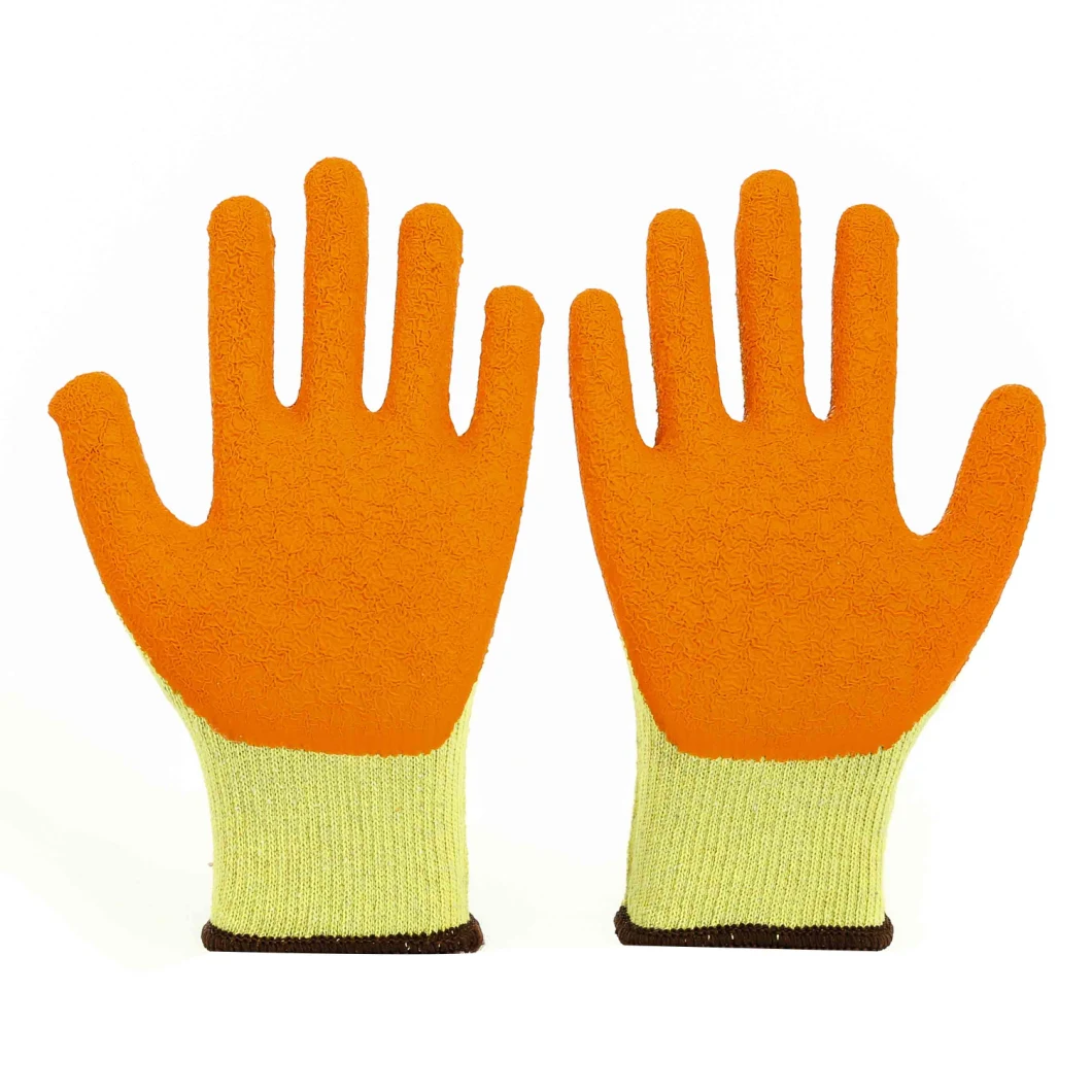 Anti-Static Industrial Orange Latex Coated Rubber 10g Yellow Polyester Working Safety Work Hand Gloves