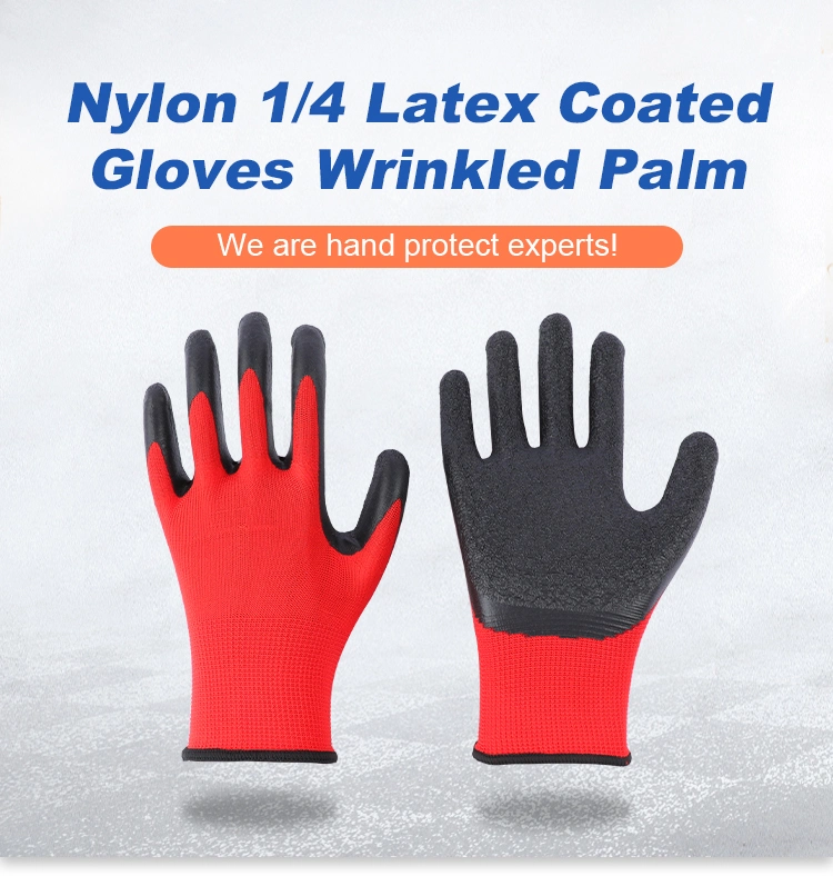13 Gauge Nylon Polyester Latex Coated Crinkled Palm Work Gloves