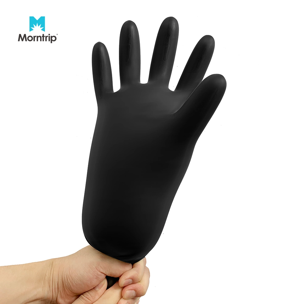 Thick Black Rough Wrinkled Palm Heavy Duty Industrial Acid Alkali Oil Resistance Chemical Hand Safety Work Black Rubber Gloves