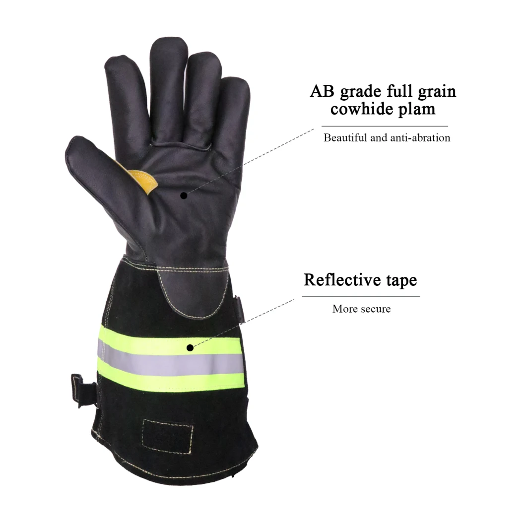 Prisafety Full Grain Cowhide Leather Cotton Lining Fire Resistant Gloves Heat Resistant Firefighter Gloves