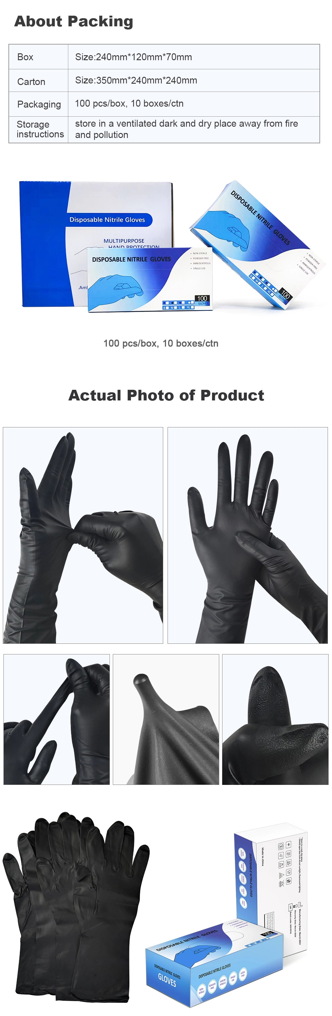 Gusiie 12-Inch Long Glove, Disposable Black Powder Free Chemical Rubber Glove, Safety Nitrile Gloves