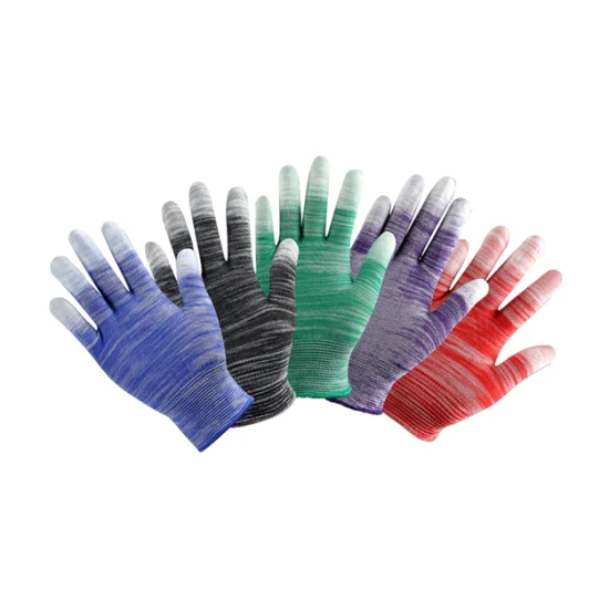 Custom PU Finger-Coated Palm Anti-Static Gloves Gardening Labor Protection Wear-Resistant Nylon Dipped PU Stripe Coated Finger Gloves Wholesale