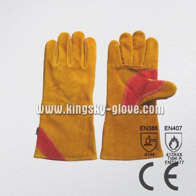 CE Certificated Cow Split Leather Reinforced Palm Welding Welder Safety Glove