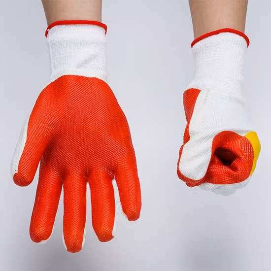 Knitted White Cotton Gloves Red Latex Rubber Coated Safety Work Gloves for Construction