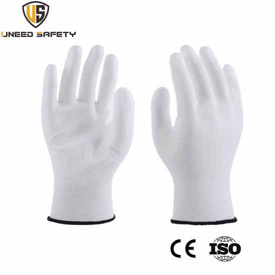 Seamless Mechanic Nylon Liner Durable PU Coated Safety Protective Glove White PU Working Gloves