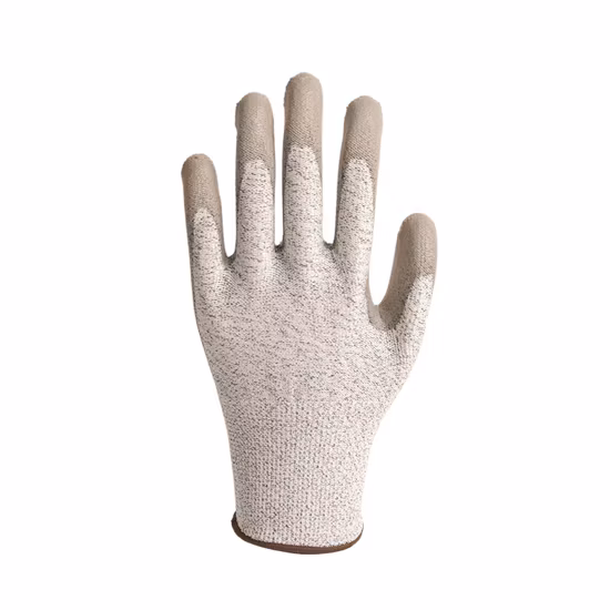 En388 A5 Nylon & Hppe & Glass Fiber Liner PU (Polyurethane) Coated Anti Cut Resistant Cutting Proof Work Safety Hand Protection Knitted ANSI Gloves