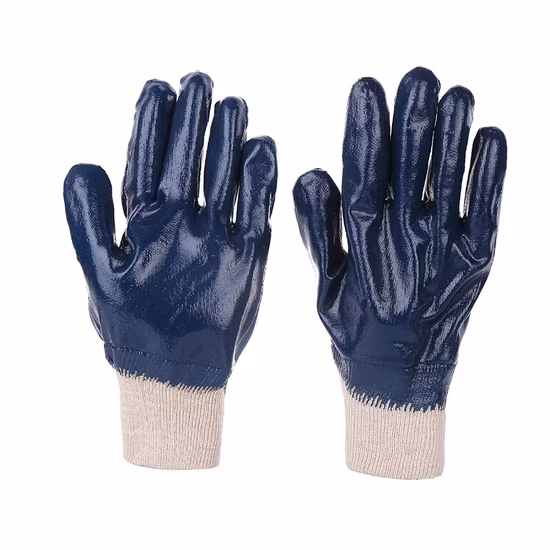 Industrial Nitrile Safety Gloves Cotton Liner Nitrile Fully Coated Smooth Finish Safety Cuff Work Gloves
