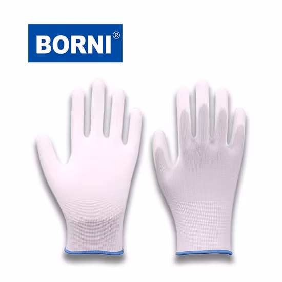 Polyester Knitted Anti Static PU Fingertip Coated Labor Protection Top Fit Safety Work Glove